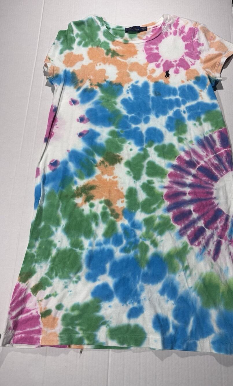 Polo Ralph Lauren Tie Dye T-Shirt Dress M Multicolor Cotton Knit Logo Pony